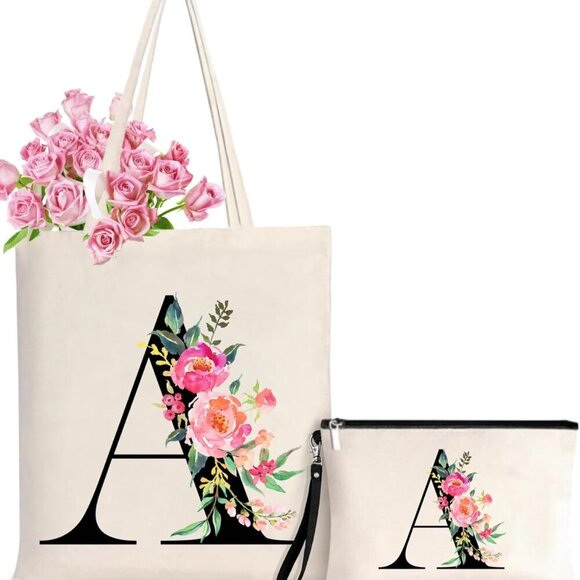 Brand New Personalized Floral Tote W14.9xH15.7in Canvas Gift for Women - Picture 1 of 7